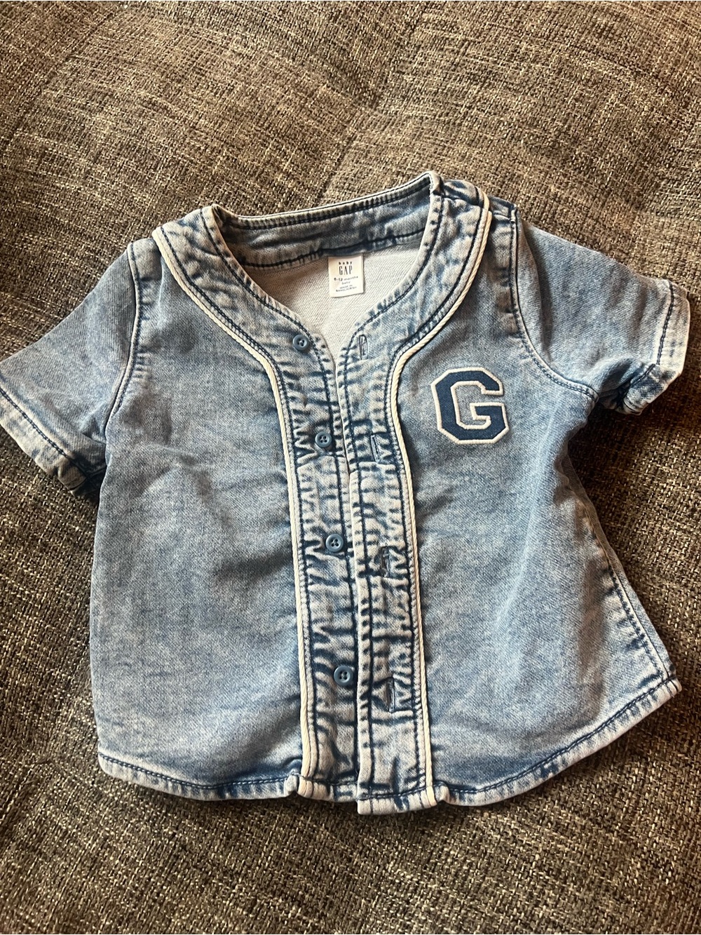 GAP Light Blue Washed Denim Baseball-Style Jacket